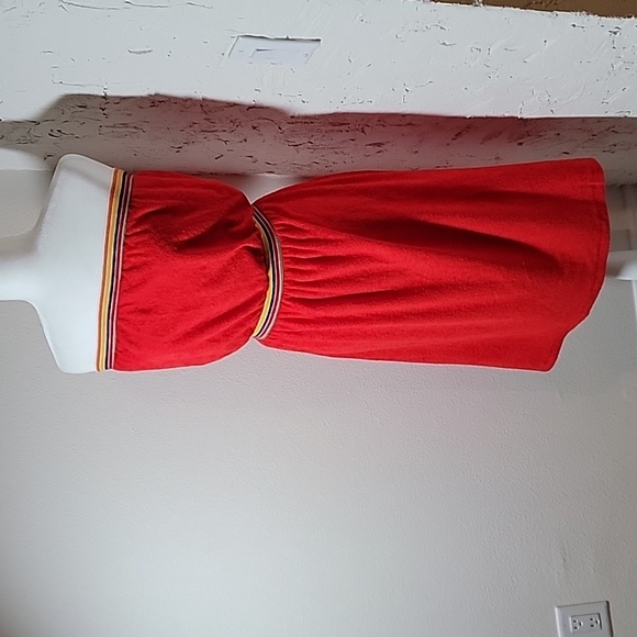 Vintage Vicky Vaughn Strapless Mini Dress Terrycloth Elastic Boho Red Rainbow M - Picture 3 of 14